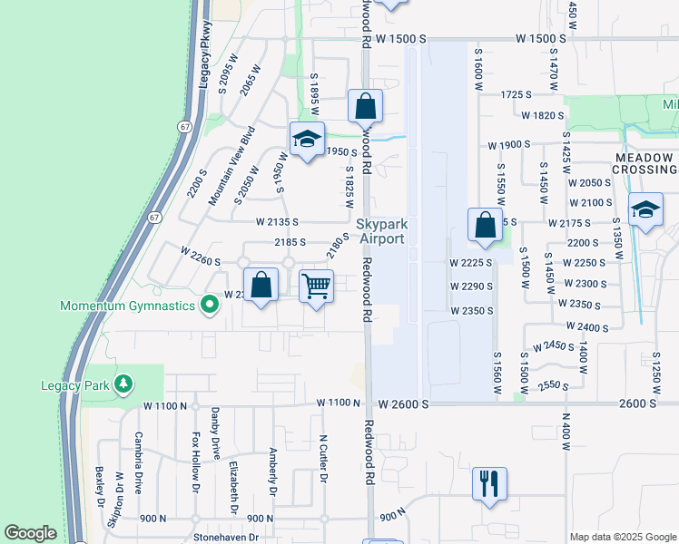 map of restaurants, bars, coffee shops, grocery stores, and more near 1846 West 2280 South in Woods Cross