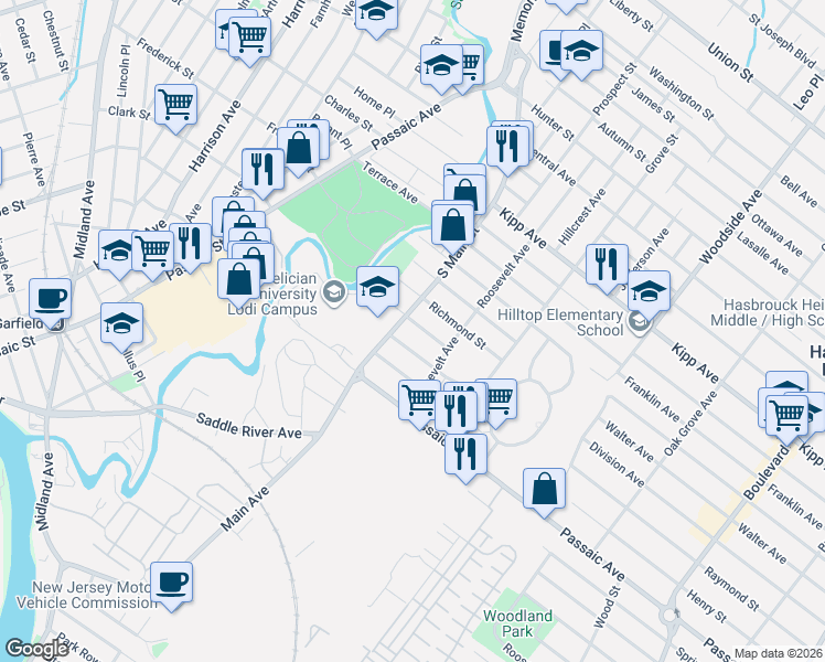 map of restaurants, bars, coffee shops, grocery stores, and more near 6 Patton Street in Lodi