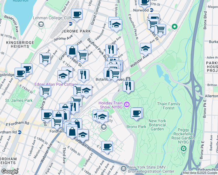 map of restaurants, bars, coffee shops, grocery stores, and more near 2846 Webster Avenue in The Bronx