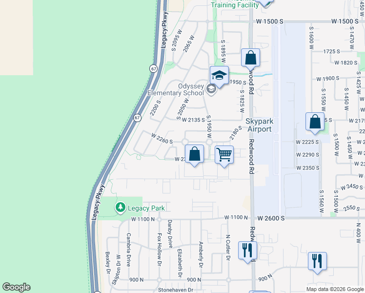 map of restaurants, bars, coffee shops, grocery stores, and more near 2302 South 2040 West in Woods Cross