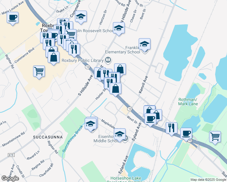 map of restaurants, bars, coffee shops, grocery stores, and more near 140 New Jersey 10 in Randolph