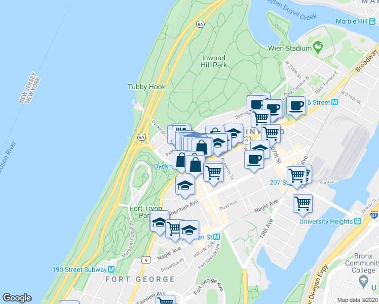 map of restaurants, bars, coffee shops, grocery stores, and more near in New York