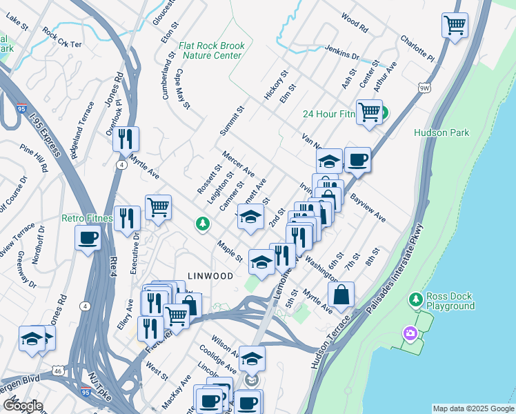 map of restaurants, bars, coffee shops, grocery stores, and more near 2453 1st Street in Fort Lee