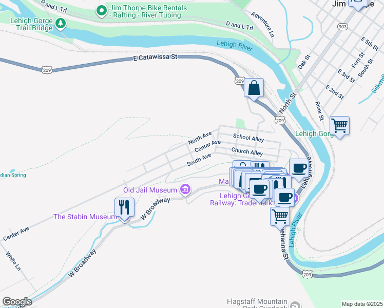 map of restaurants, bars, coffee shops, grocery stores, and more near 446 South Avenue in Jim Thorpe
