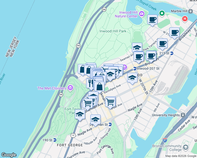 map of restaurants, bars, coffee shops, grocery stores, and more near in New York