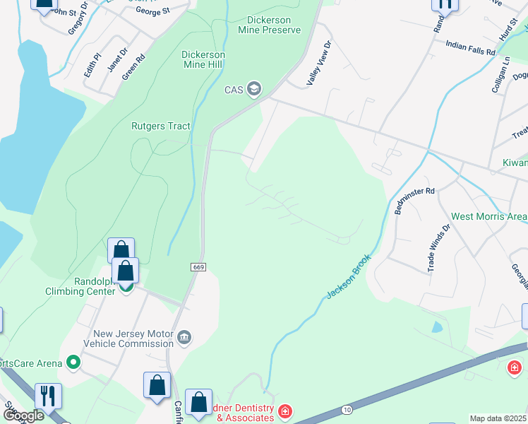 map of restaurants, bars, coffee shops, grocery stores, and more near 402 Betty Lane in Mine Hill Township