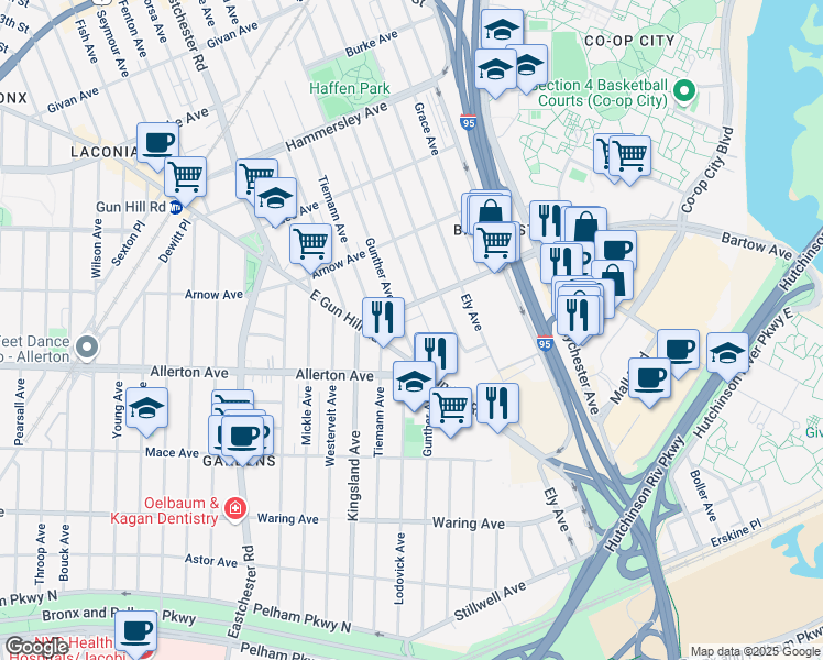 map of restaurants, bars, coffee shops, grocery stores, and more near 2735 Wickham Avenue in Bronx