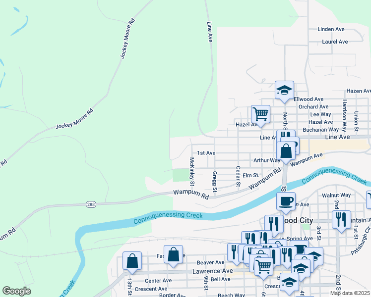 map of restaurants, bars, coffee shops, grocery stores, and more near 839 1st Avenue in Ellwood City