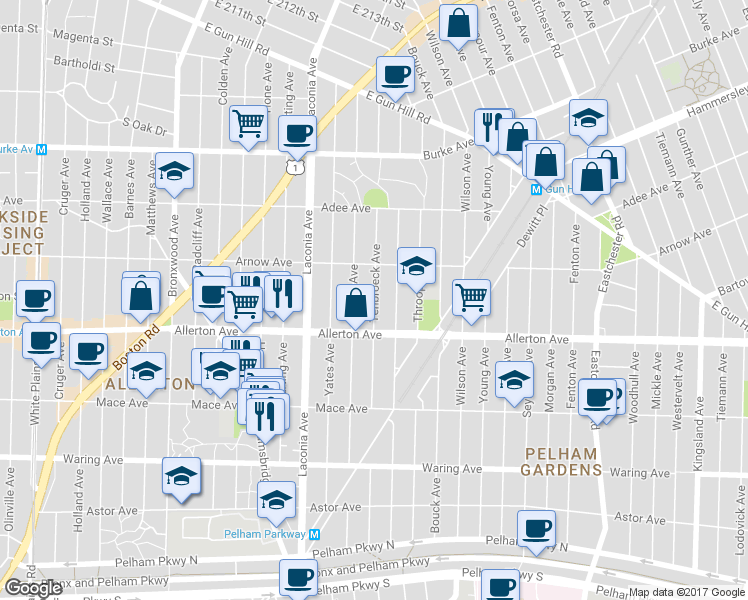 map of restaurants, bars, coffee shops, grocery stores, and more near 2738 Tenbroeck Avenue in Bronx