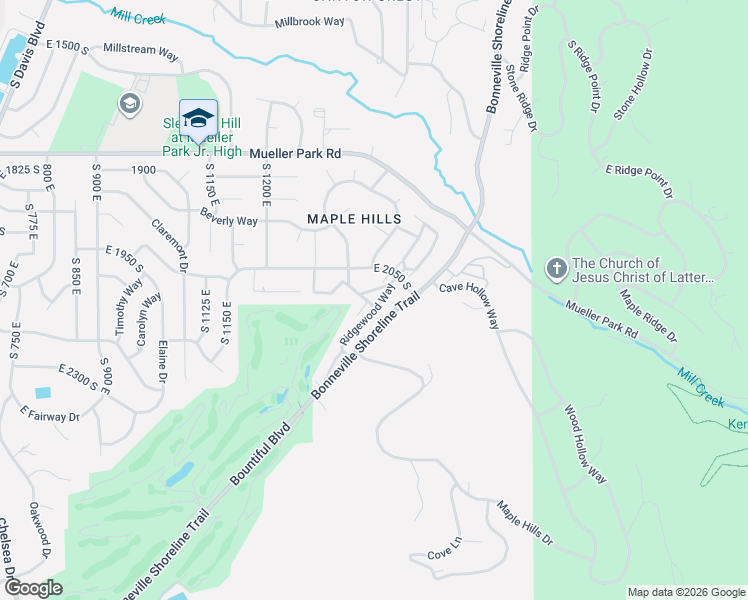 map of restaurants, bars, coffee shops, grocery stores, and more near 2124 South Ridgewood Way in Bountiful