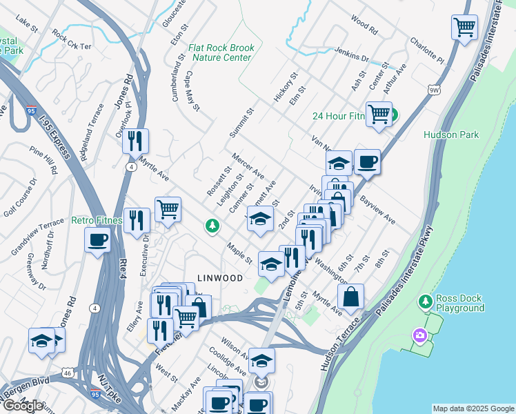 map of restaurants, bars, coffee shops, grocery stores, and more near 2453 1st Street in Fort Lee
