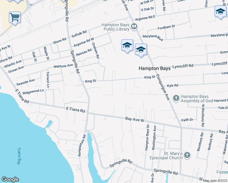 map of restaurants, bars, coffee shops, grocery stores, and more near 10 Gerald Lane in Hampton Bays