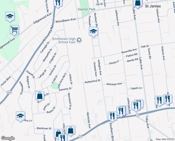 map of restaurants, bars, coffee shops, grocery stores, and more near 148 Saint James Avenue South in Saint James