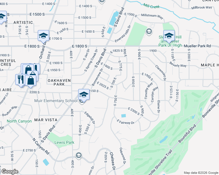 map of restaurants, bars, coffee shops, grocery stores, and more near 704 East 2025 South in Bountiful