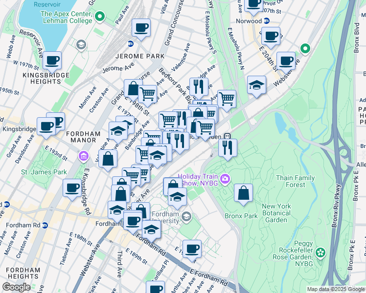 map of restaurants, bars, coffee shops, grocery stores, and more near 2776E Webster Avenue in Bronx