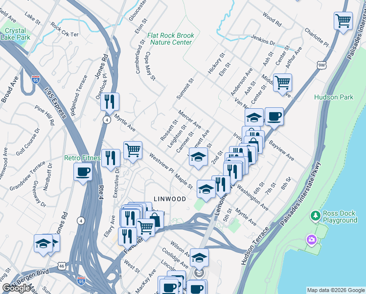 map of restaurants, bars, coffee shops, grocery stores, and more near 2417 Hammett Avenue in Fort Lee
