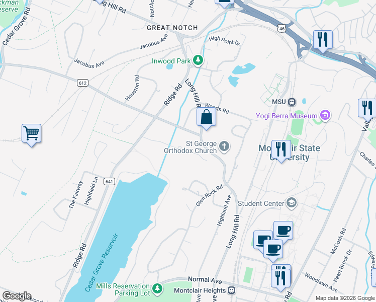 map of restaurants, bars, coffee shops, grocery stores, and more near 25 Notch Park Road in Little Falls