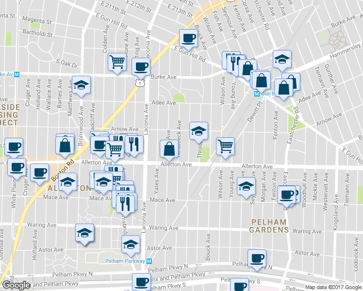 map of restaurants, bars, coffee shops, grocery stores, and more near 2742 Tenbroeck Avenue in Bronx
