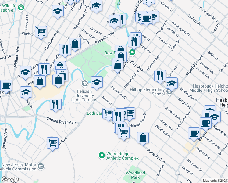 map of restaurants, bars, coffee shops, grocery stores, and more near 16 Patton Street in Lodi