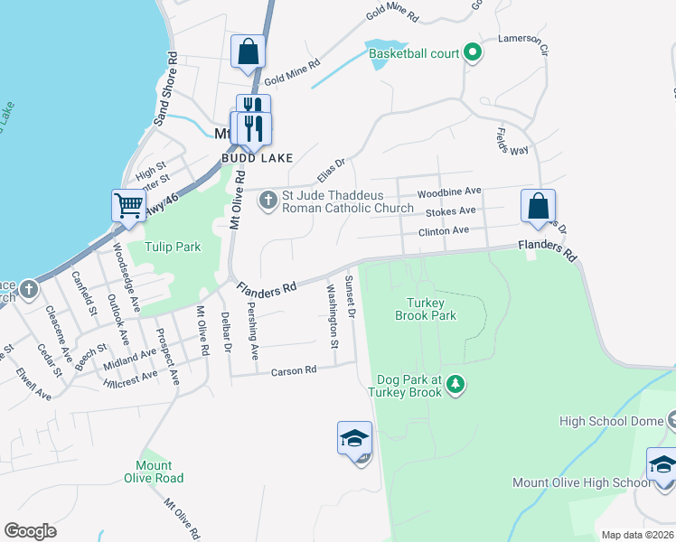 map of restaurants, bars, coffee shops, grocery stores, and more near 2 Washington Street in Mount Olive