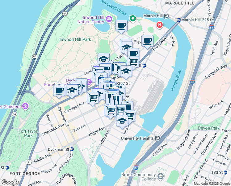 map of restaurants, bars, coffee shops, grocery stores, and more near in New York