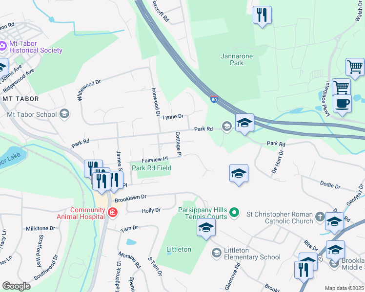 map of restaurants, bars, coffee shops, grocery stores, and more near 204 Fairview Place in Morris Plains