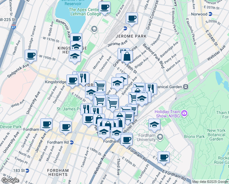 map of restaurants, bars, coffee shops, grocery stores, and more near 2684 Briggs Avenue in Bronx