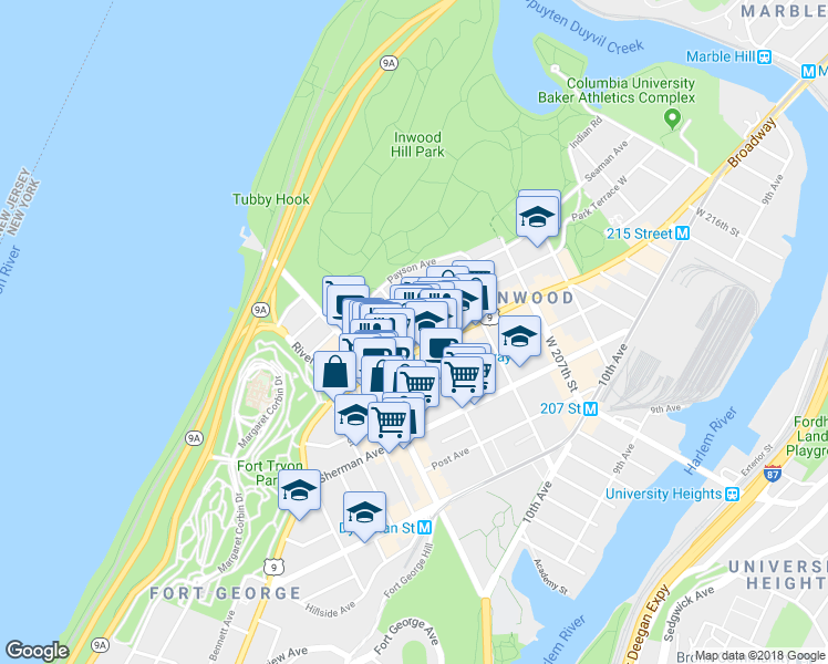 map of restaurants, bars, coffee shops, grocery stores, and more near in New York