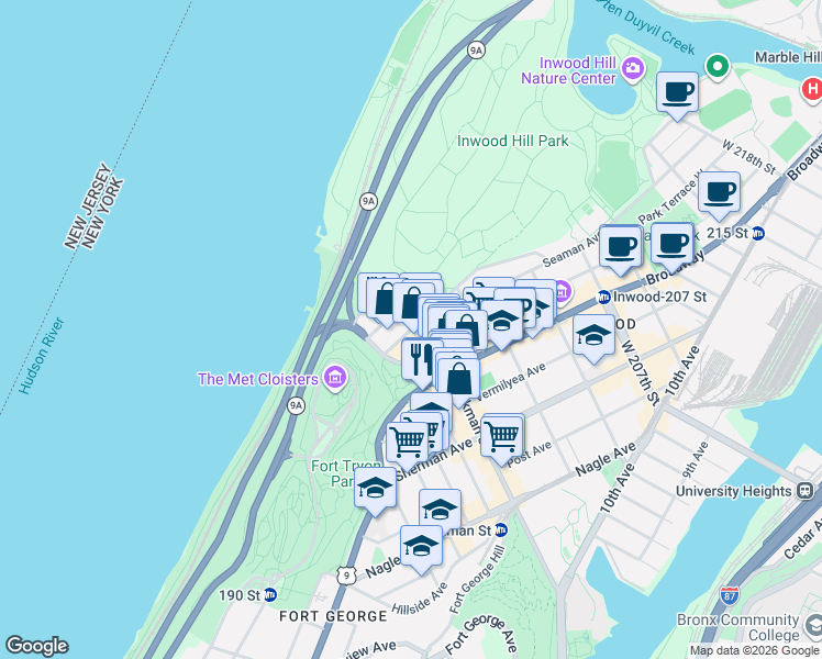 map of restaurants, bars, coffee shops, grocery stores, and more near in New York