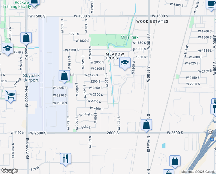 map of restaurants, bars, coffee shops, grocery stores, and more near 2243 South 1350 West in Woods Cross