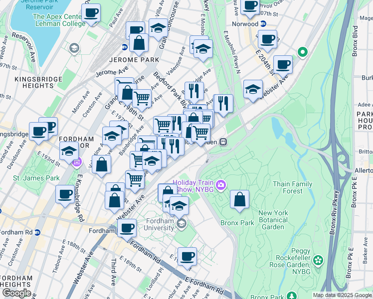 map of restaurants, bars, coffee shops, grocery stores, and more near 2839 Decatur Avenue in Bronx