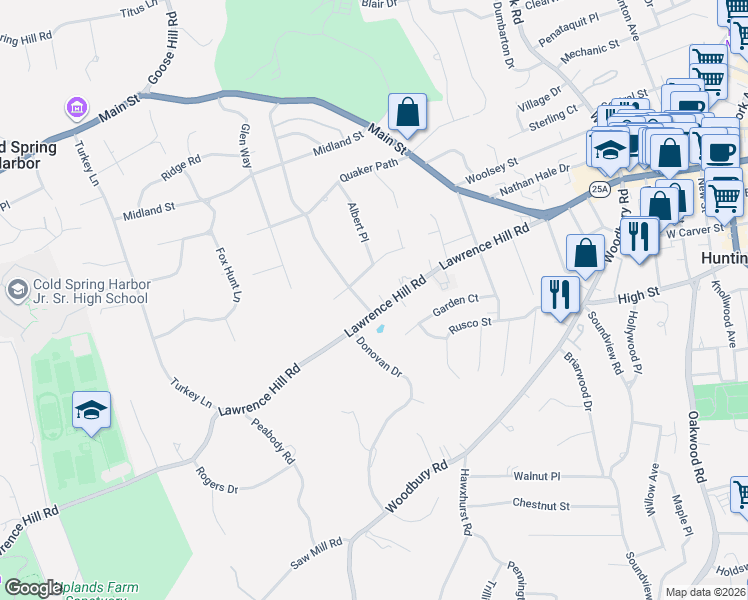 map of restaurants, bars, coffee shops, grocery stores, and more near 48 Pilgrim Path in Huntington