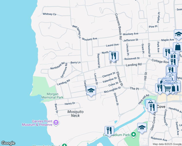 map of restaurants, bars, coffee shops, grocery stores, and more near 4 Gervais Street in Glen Cove