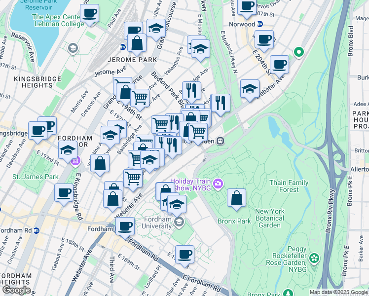 map of restaurants, bars, coffee shops, grocery stores, and more near 2839 Decatur Avenue in Bronx