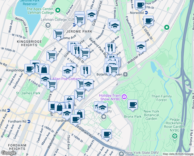 map of restaurants, bars, coffee shops, grocery stores, and more near 340 Marion Avenue in Bronx