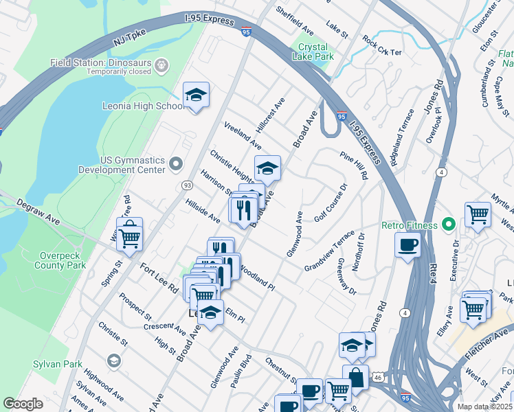 map of restaurants, bars, coffee shops, grocery stores, and more near 254 Christie Heights Street in Leonia