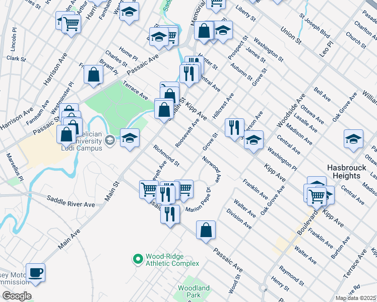 map of restaurants, bars, coffee shops, grocery stores, and more near 166 Terrace Avenue in Lodi