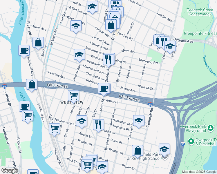 map of restaurants, bars, coffee shops, grocery stores, and more near 61 Queen Anne Road in Bogota