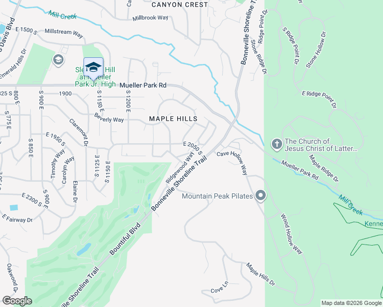 map of restaurants, bars, coffee shops, grocery stores, and more near 2115 South Ridgewood Way in Bountiful