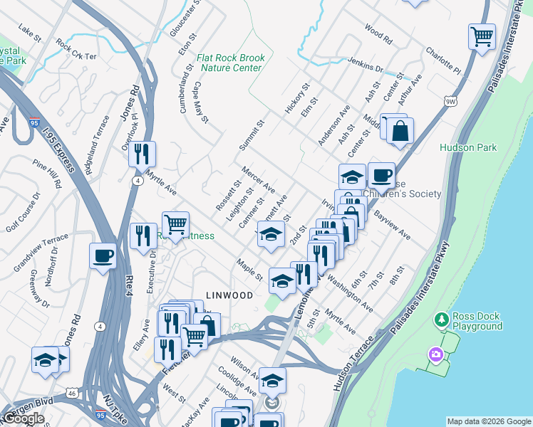 map of restaurants, bars, coffee shops, grocery stores, and more near 2475 Hammett Avenue in Fort Lee