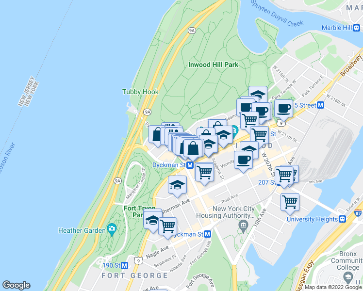 map of restaurants, bars, coffee shops, grocery stores, and more near in New York