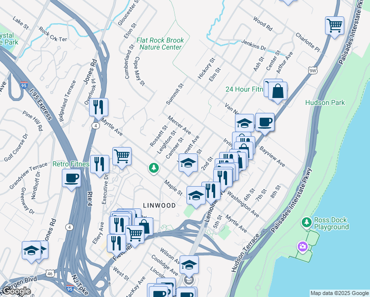 map of restaurants, bars, coffee shops, grocery stores, and more near 2475 Hammett Avenue in Fort Lee
