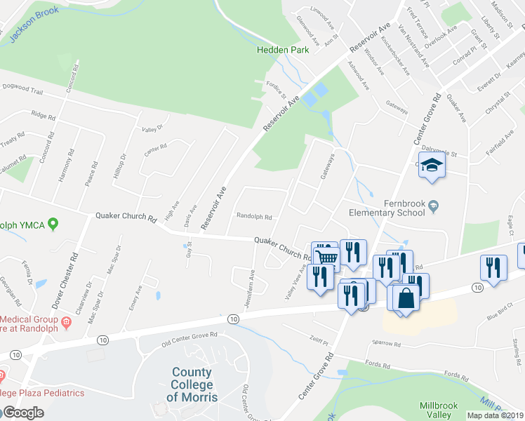 map of restaurants, bars, coffee shops, grocery stores, and more near 340 Quaker Church Road in Randolph