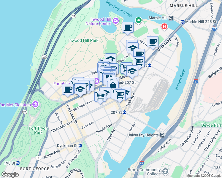 map of restaurants, bars, coffee shops, grocery stores, and more near in New York