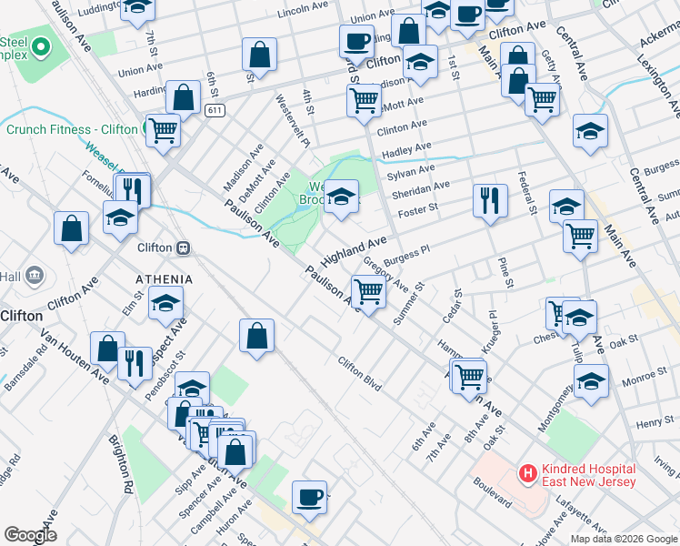 map of restaurants, bars, coffee shops, grocery stores, and more near 470 Highland Avenue in Clifton