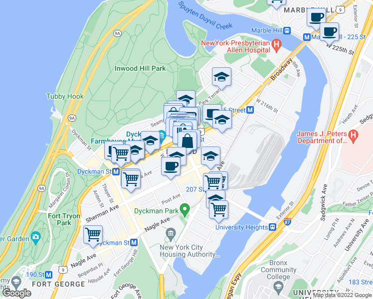 map of restaurants, bars, coffee shops, grocery stores, and more near in New York