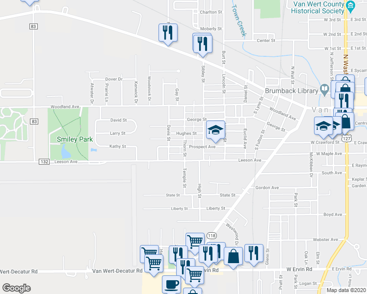 map of restaurants, bars, coffee shops, grocery stores, and more near 1006 Prospect Avenue in Van Wert