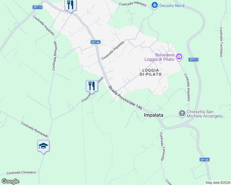 map of restaurants, bars, coffee shops, grocery stores, and more near 451 Contrada Impalata in Impalata