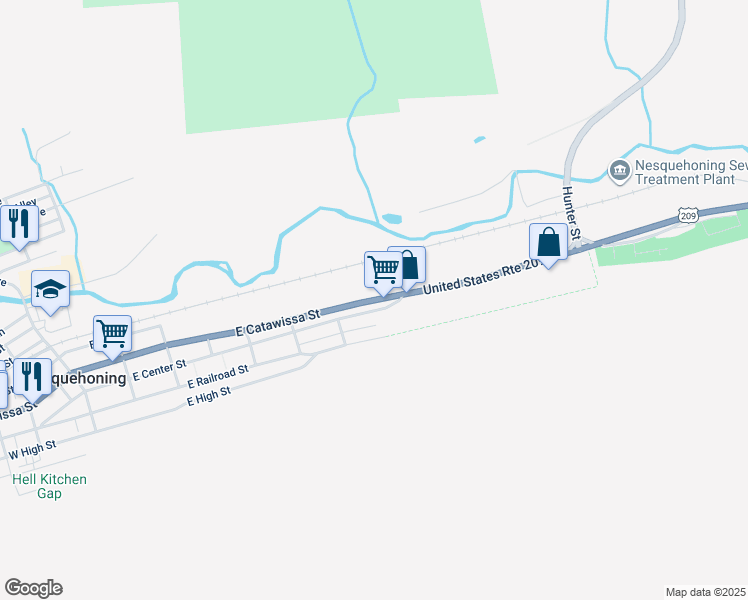 map of restaurants, bars, coffee shops, grocery stores, and more near 646 East Catawissa Street in Nesquehoning