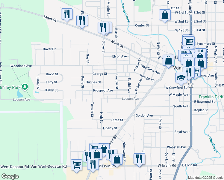 map of restaurants, bars, coffee shops, grocery stores, and more near 839 Prospect Avenue in Van Wert